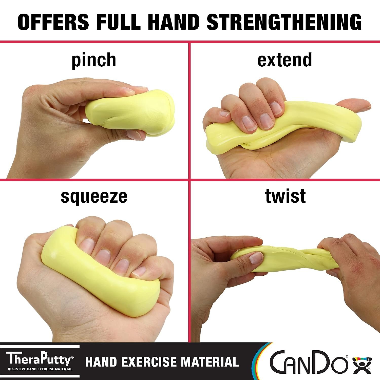 CanDo Theraputty Plus Hand Exercise Putty for Rehabilitation, Exercises, Hand Therapy, Hand Strengthening, Stress Relief - Yellow 4 oz X-Soft - Image 3