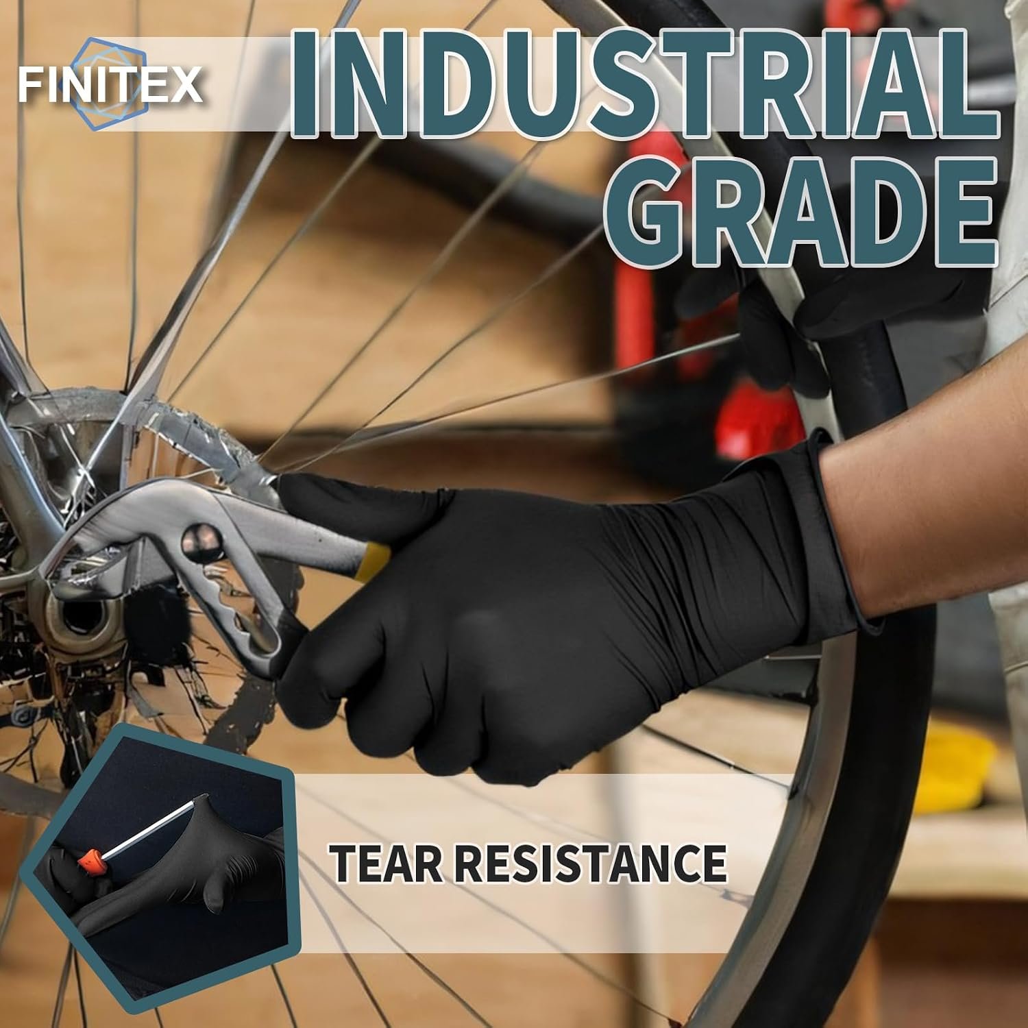 FINITEX Black Nitrile Disposable Gloves 5mil Medical Exam 100PCS,M - Image 7