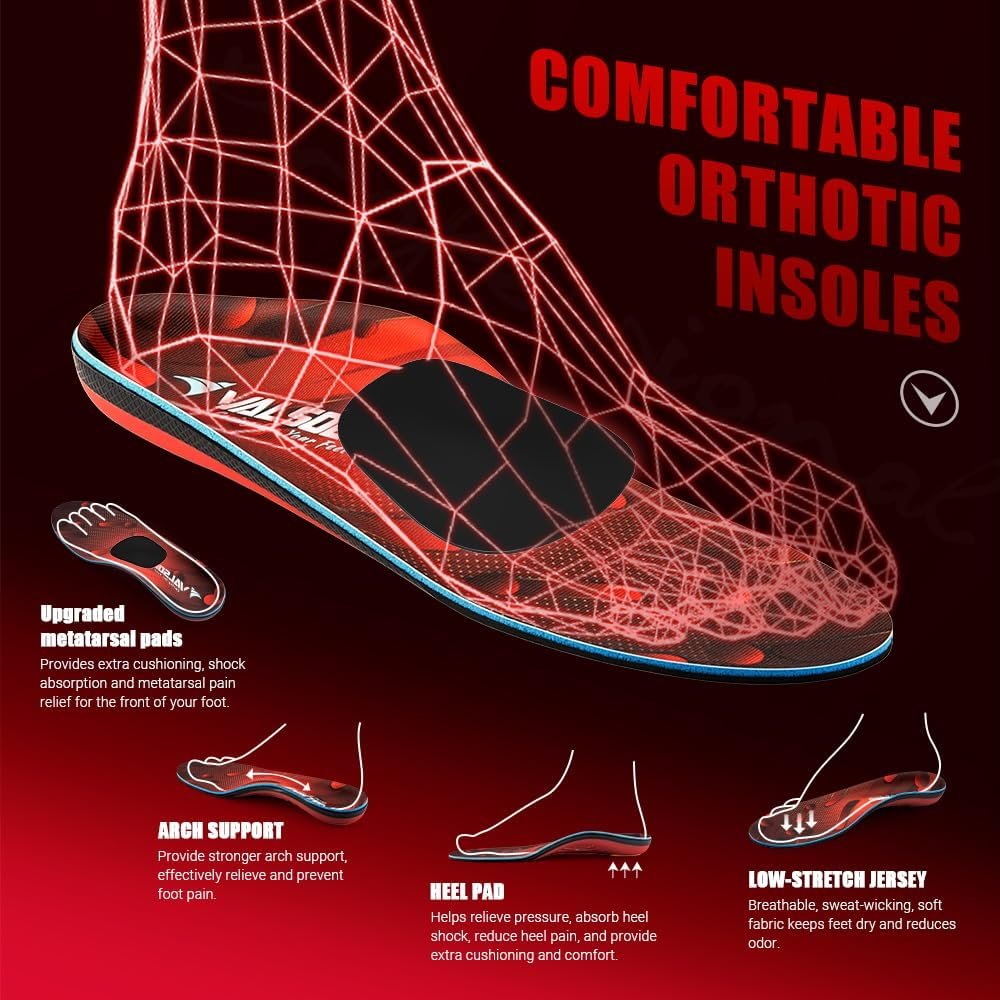 VALSOLE 250+ lbs Plantar Fasciitis High Arch Support Insole for Men Women,Heavy Duty Support Pain Relief Orthotics Insert,Relieve Flat Feet,High Arch,Foot Pain,Standing All Day Boot Work Shoe Insole - Image 3