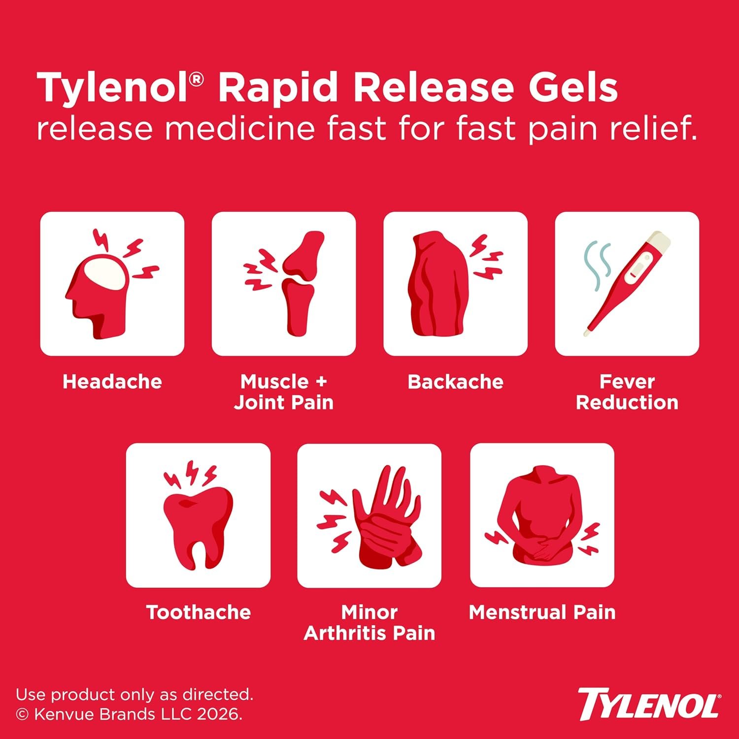 Tylenol Extra Strength Rapid Release Gels, 500 mg Acetaminophen, 100 Ct - Image 2