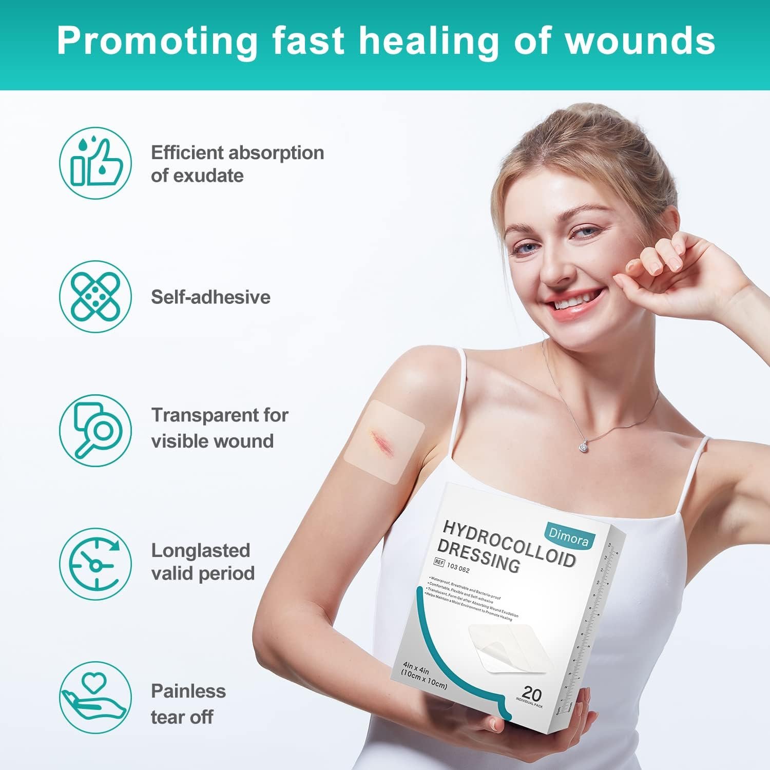 Dimora 20 Pack Hydrocolloid Wound Dressing, Ultra Thin 4" x 4" Large Patch Bandages with Self-Adhesive - Image 3