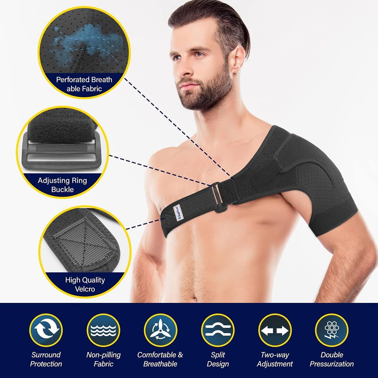 Suptrust Shoulder Brace for Men & Women: Adjustable Shoulder Wrap for Pain Relief, AC Joint, Torn Rotator Cuff, Injuries & Tendonitis - One Size Regular - Image 3