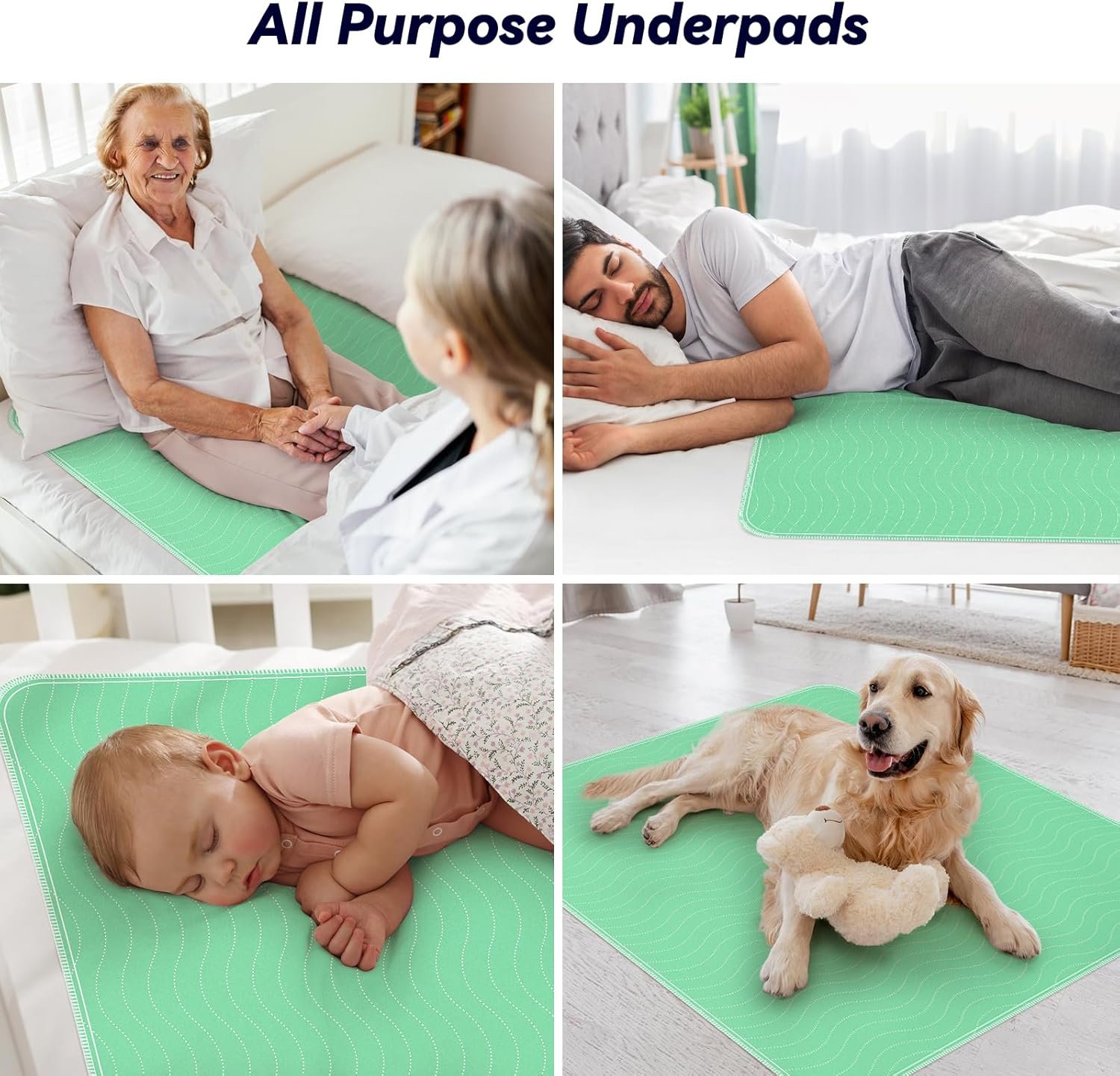 4 Pack 36” x 36” Extra Heavy Absorbency Washable Underpads Bed Pads - Image 7