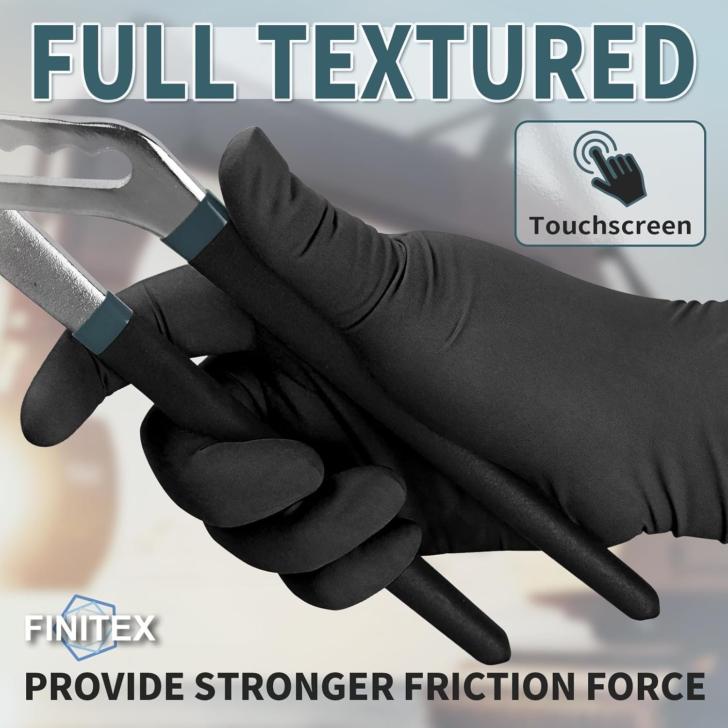 FINITEX Black Nitrile Disposable Gloves 5mil Medical Exam 100PCS,M - Image 4