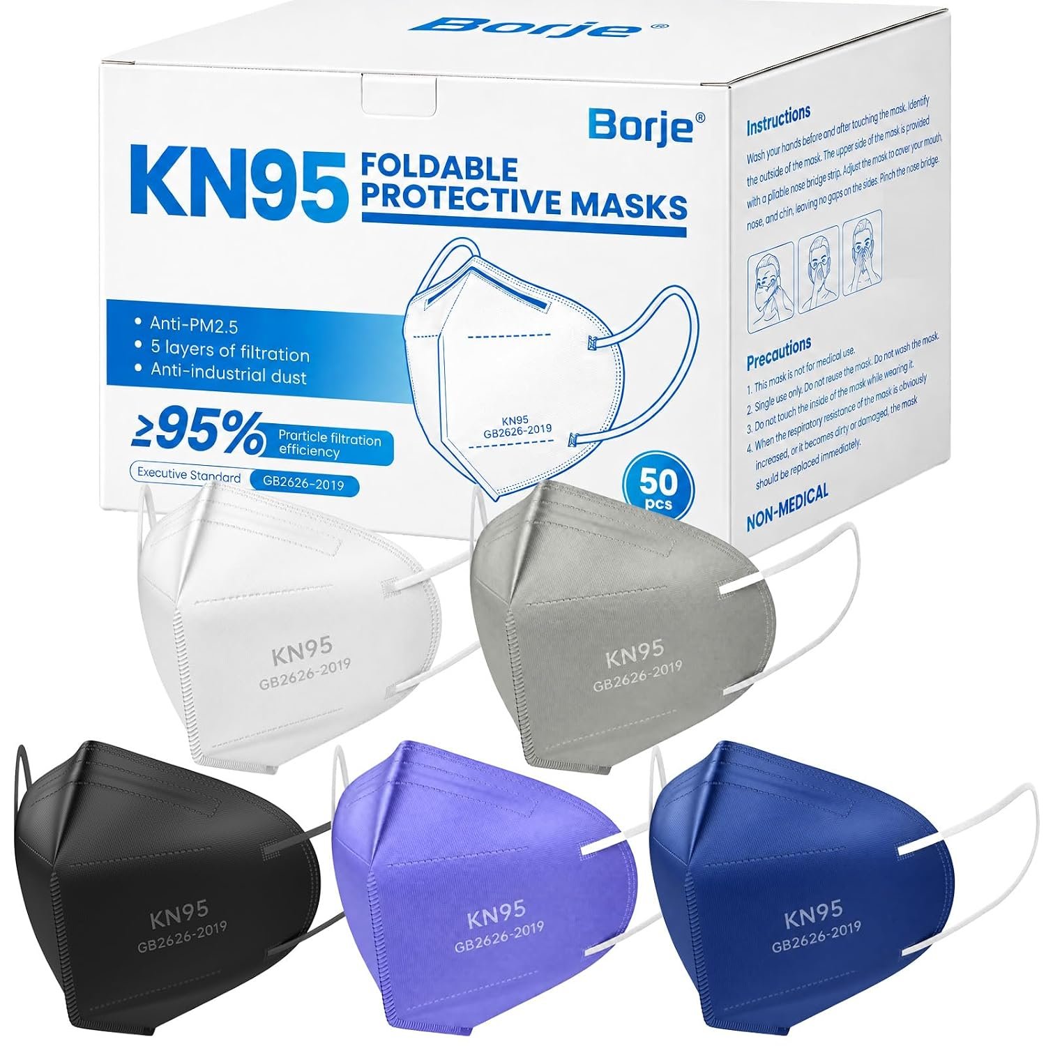Borje KN95 Face Masks for Adults, 5...