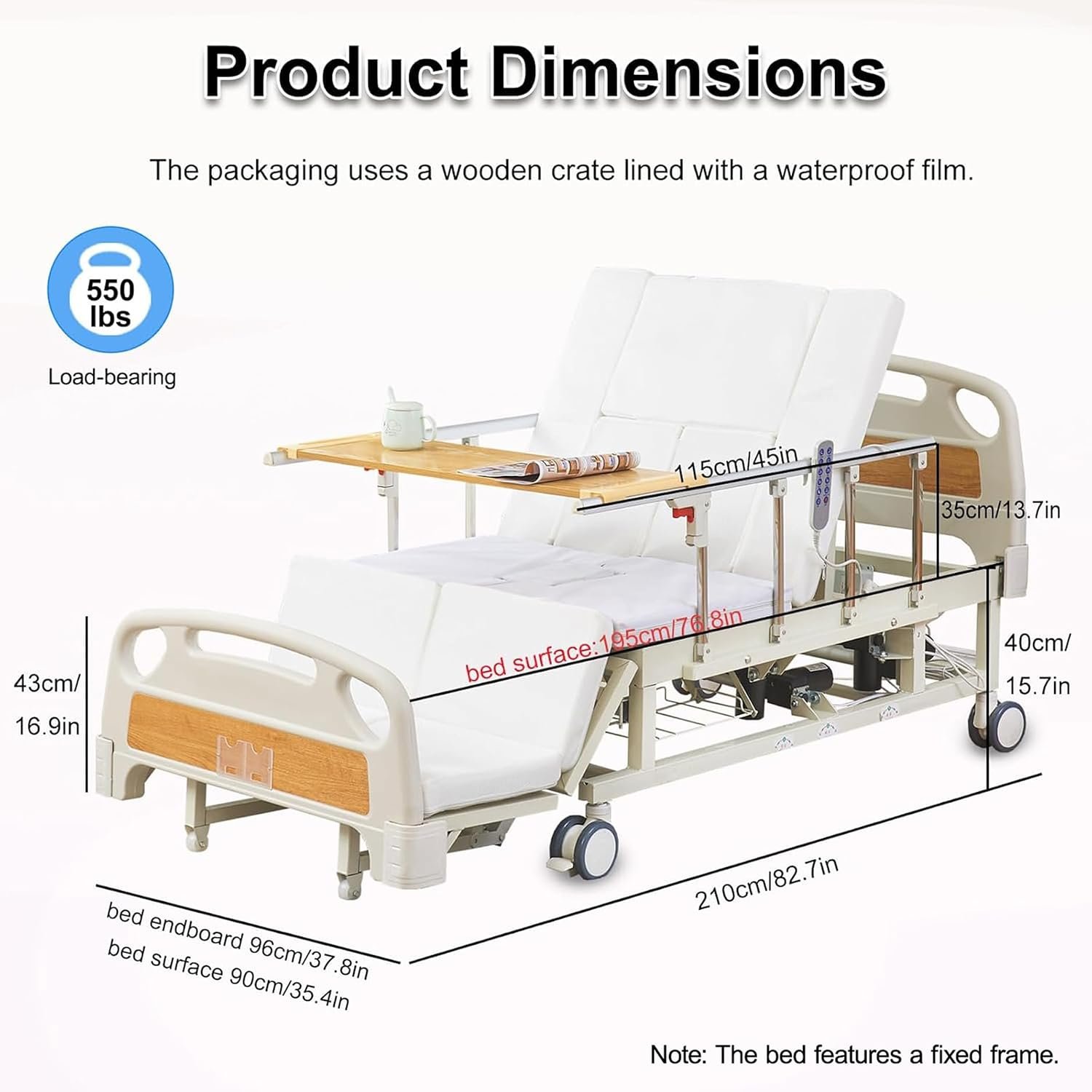 Premium Full Electric Hospital Bed for Home Use with Lateral Tilting Function, 10-Function Medical Beds with 5 Adjustable Positions, CPR Flat, 5" Locking Casters, Mattress & IV Pole, 550 lbs Capacity - Image 7