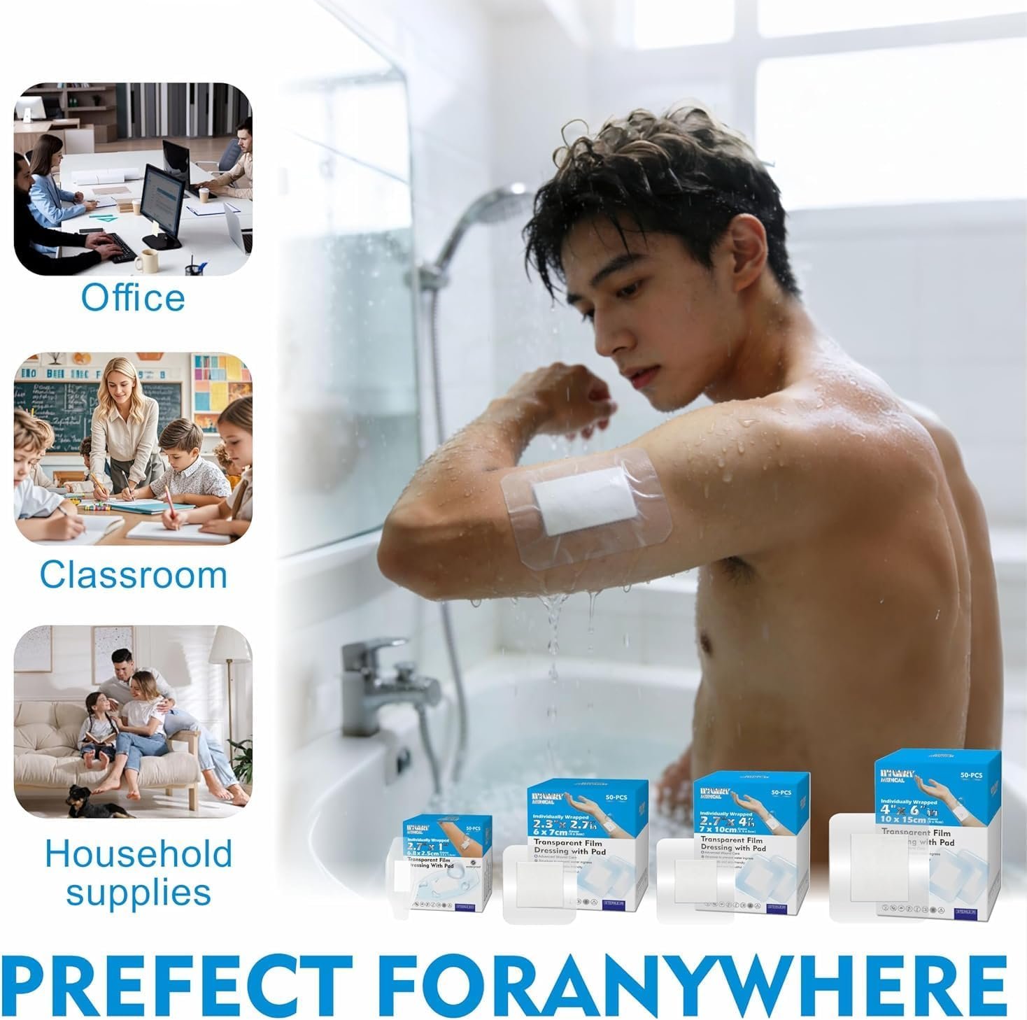 Waterproof Transparent Film Dressing with Absorbent Pad 50-Pack Sterile Adhesive Bandages Post-Surgical Wound Cover, Protective Barrier for Sensitive Skin (2.3‘’x2.7‘’) - Image 6