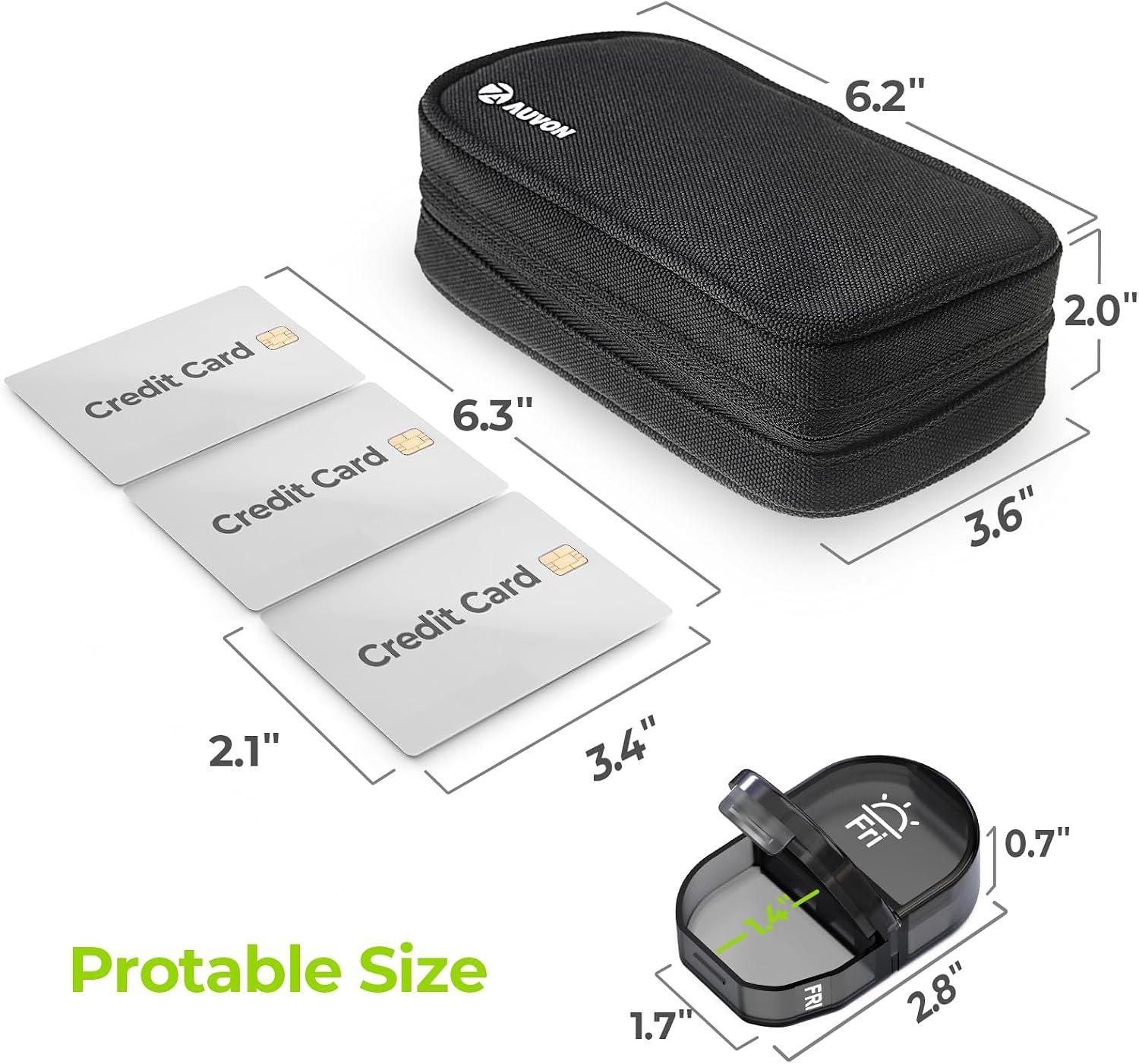 AUVON Canvas Bag Travel Pill Organizer 2 Times a Day, Large AM/PM Weekly Pill Box 7 Day Pill Case with Portable Black Zipper Cloth Bag for Holding Supplements, Vitamins and Fish Oils - Image 7