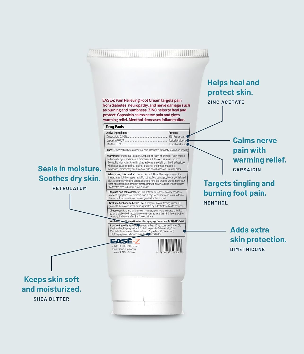 Diabetics' Pain Relieving Foot Cream. Extra-strength Pain Cream gives Neuropathy Pain Relief, Reducing Burning, Shooting Pain, Tingling, and Numbness. Actives of Capsaicin, Menthol, & Zinc. 3.0 oz. - Image 4