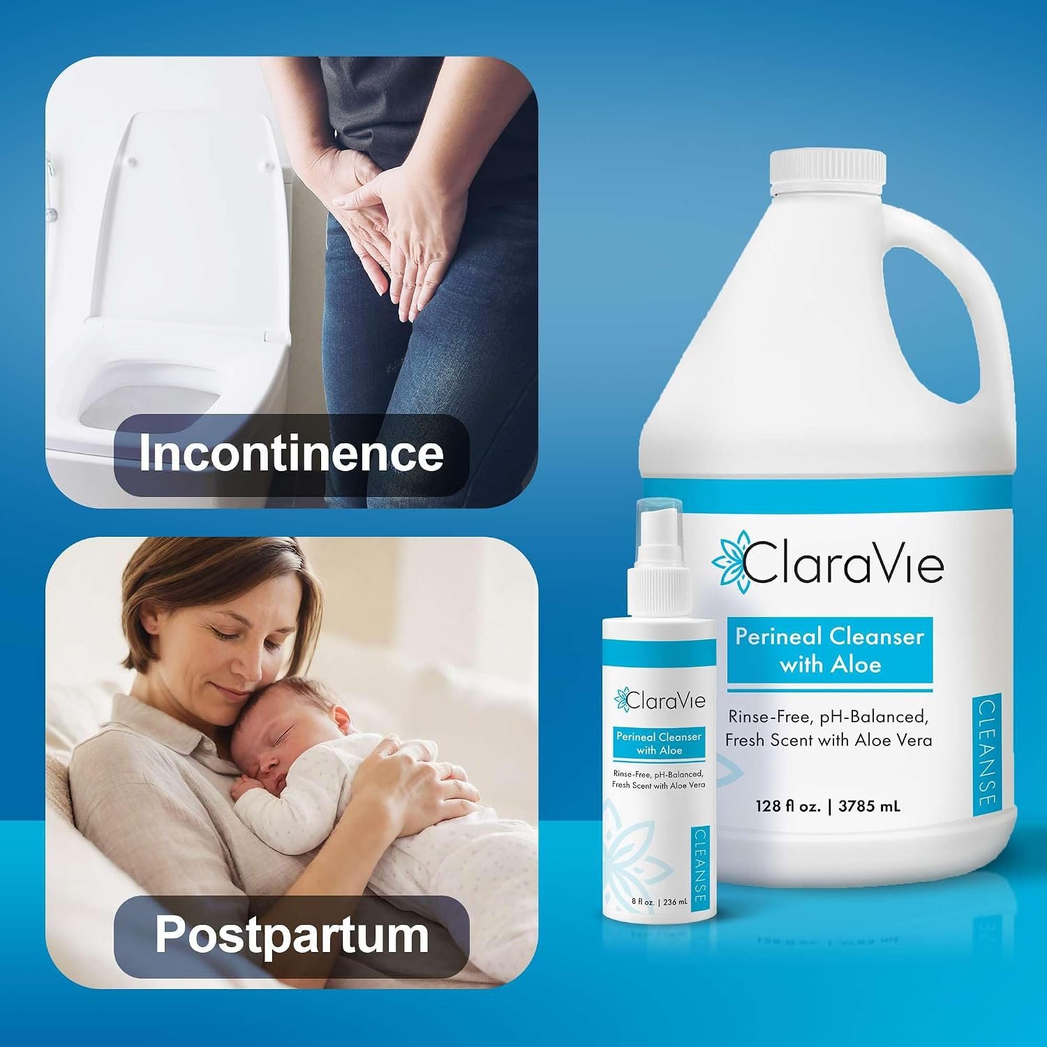 ClaraVie Perineal Cleanser with Aloe - 8 Fl Oz Perineal Spray for Postpartum and Incontinence - Deodorizing, Non Drying, pH Balanced, No Rinsing Required - Image 6