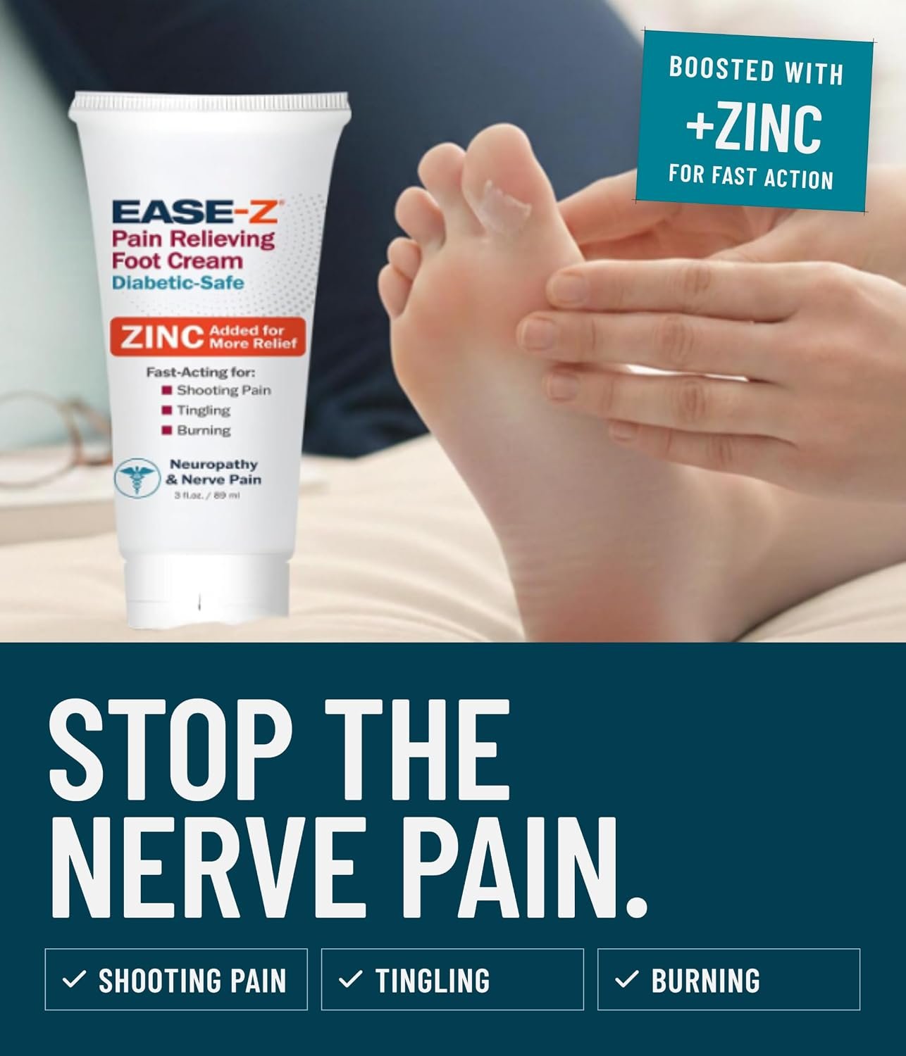 Diabetics' Pain Relieving Foot Cream. Extra-strength Pain Cream gives Neuropathy Pain Relief, Reducing Burning, Shooting Pain, Tingling, and Numbness. Actives of Capsaicin, Menthol, & Zinc. 3.0 oz. - Image 2