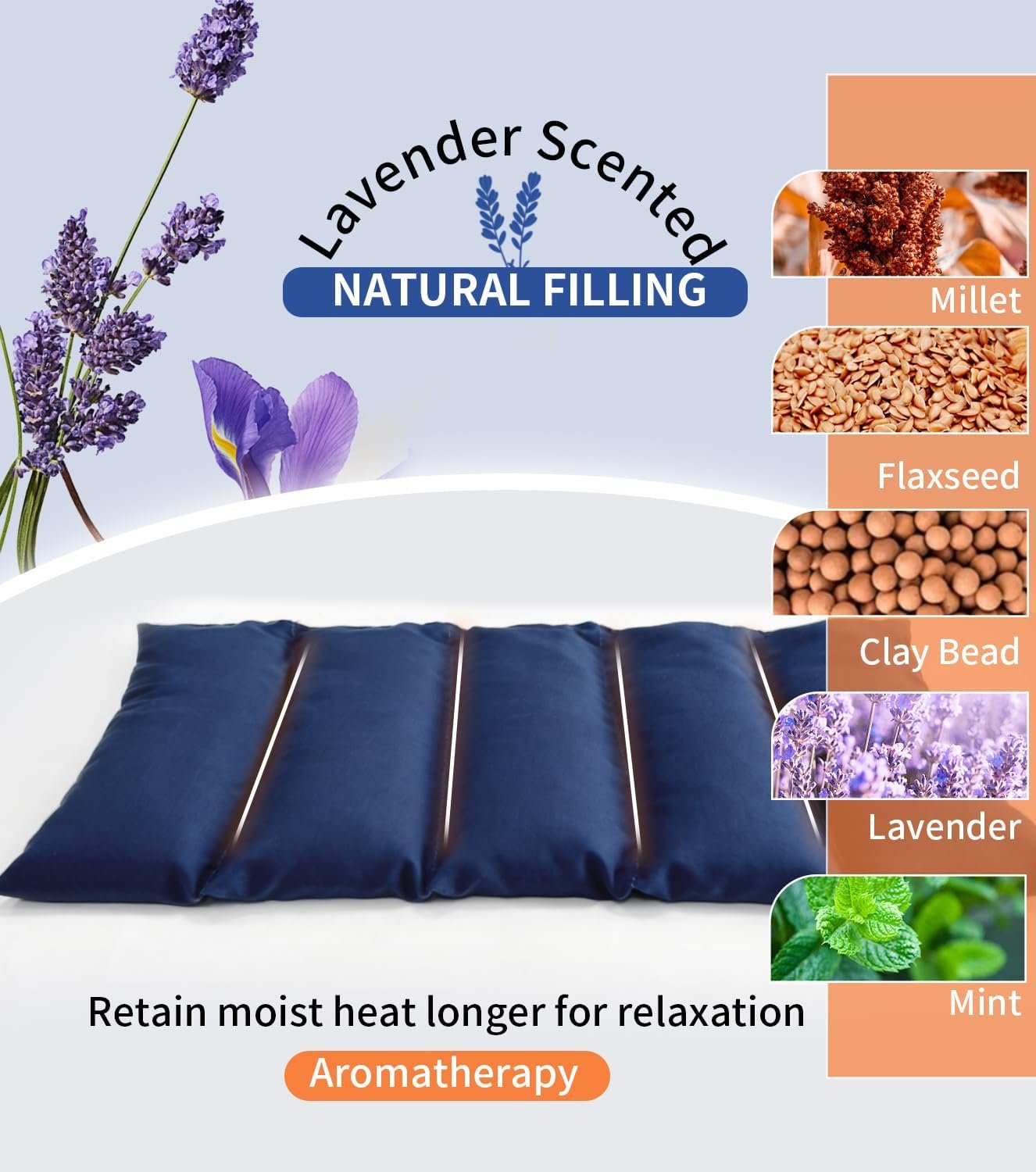 Microwavable Heating Pad with Washable Cover 13x7 Inch Flaxseed Microwave Hot Pack, Lavender Scent, Moist Warm Compress for Relaxation, Non-Electric & Portable - Image 3
