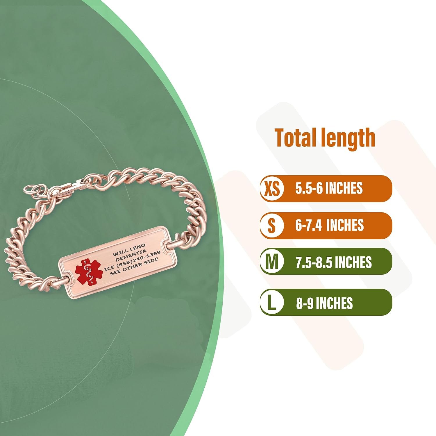 Divoti Custom-Engraved Stainless Steel Self-Irremovable Medical ID Bracelet with Safety Clasp, Custom 8-Line Dual-Sided Engraved ID (5.5" - 9") - Color/Size - Image 3