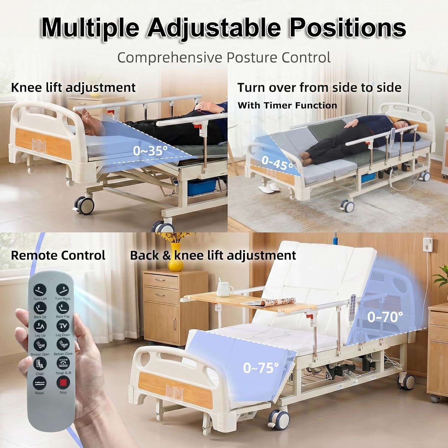 Premium Full Electric Hospital Bed for Home Use with Lateral Tilting Function, 10-Function Medical Beds with 5 Adjustable Positions, CPR Flat, 5" Locking Casters, Mattress & IV Pole, 550 lbs Capacity - Image 2