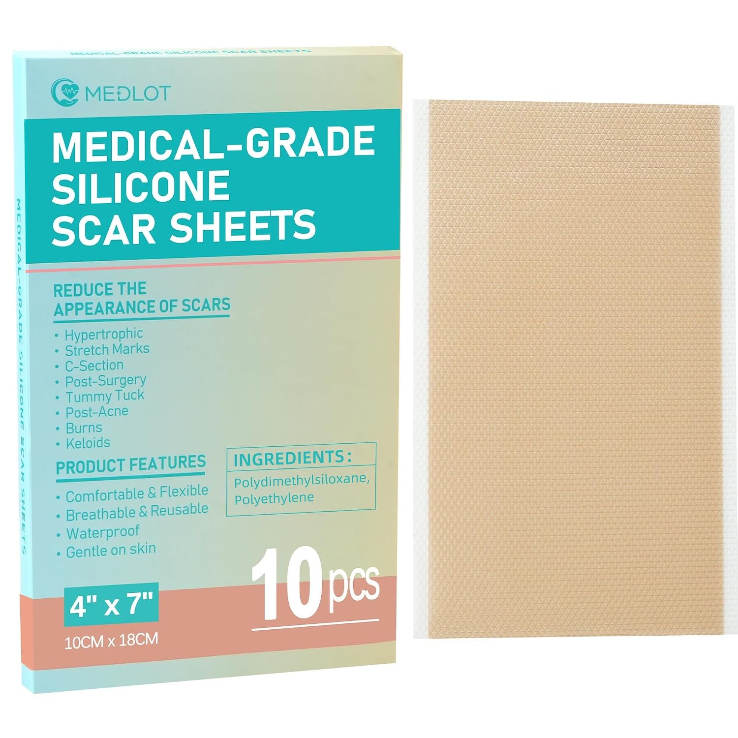 Silicone Scar Sheets, Large 10Pcs 4...