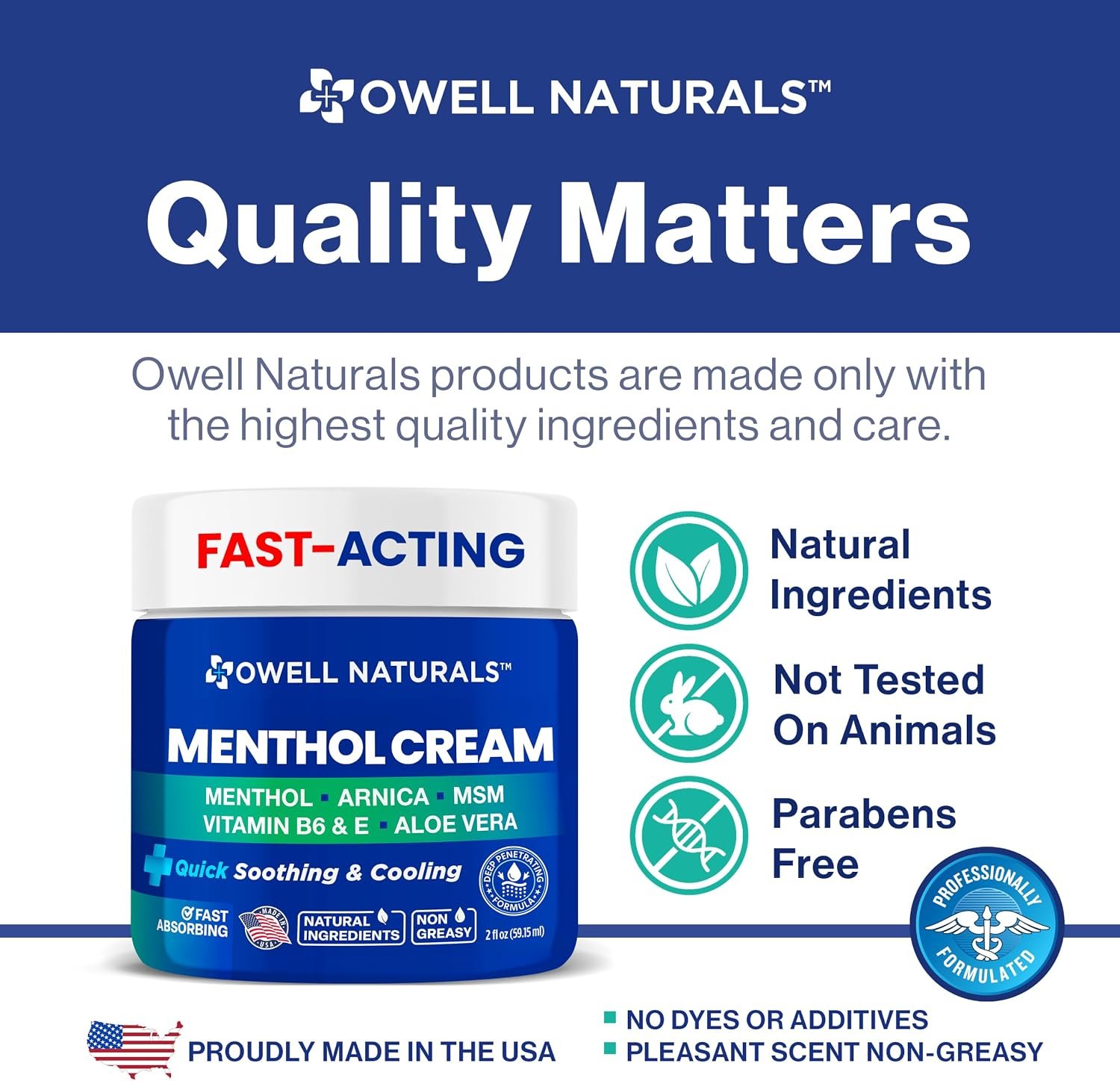 Owell Naturals Extra Strength Cooling Cream – Fast Absorbing Formula with Menthol, Aloe Vera, Arnica, MSM & Vitamin B6 – For Feet, Legs & Hands – Made in USA, 2 fl oz - Image 2
