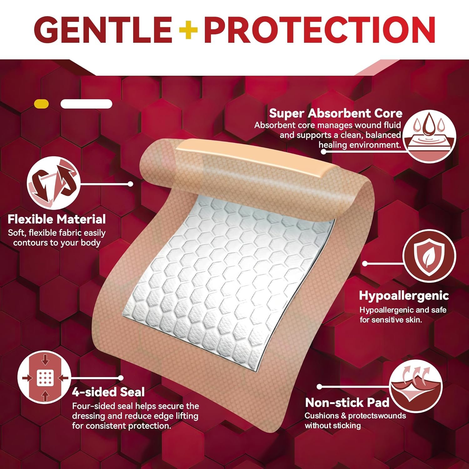 FRESINIDER Silicone Foam Dressing with Adhesive Border – Wound Dressing Bandage – Silicone Foam Pad – Pack of 10 – 4 x 4 Inches Large Waterproof Bandages – Self Adhesive Wound Care and Dressings - Image 3