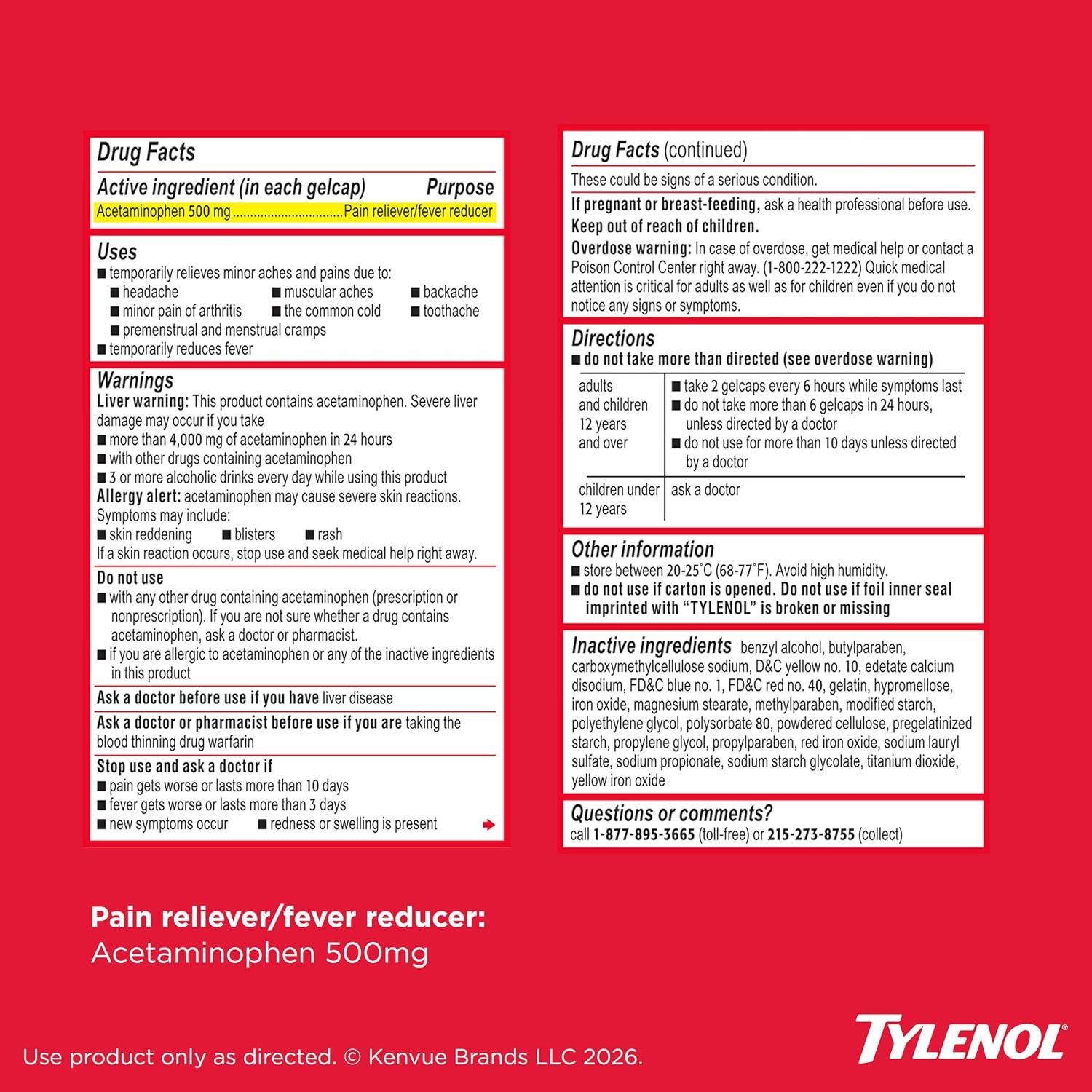Tylenol Extra Strength Rapid Release Gels, 500 mg Acetaminophen, 100 Ct - Image 8