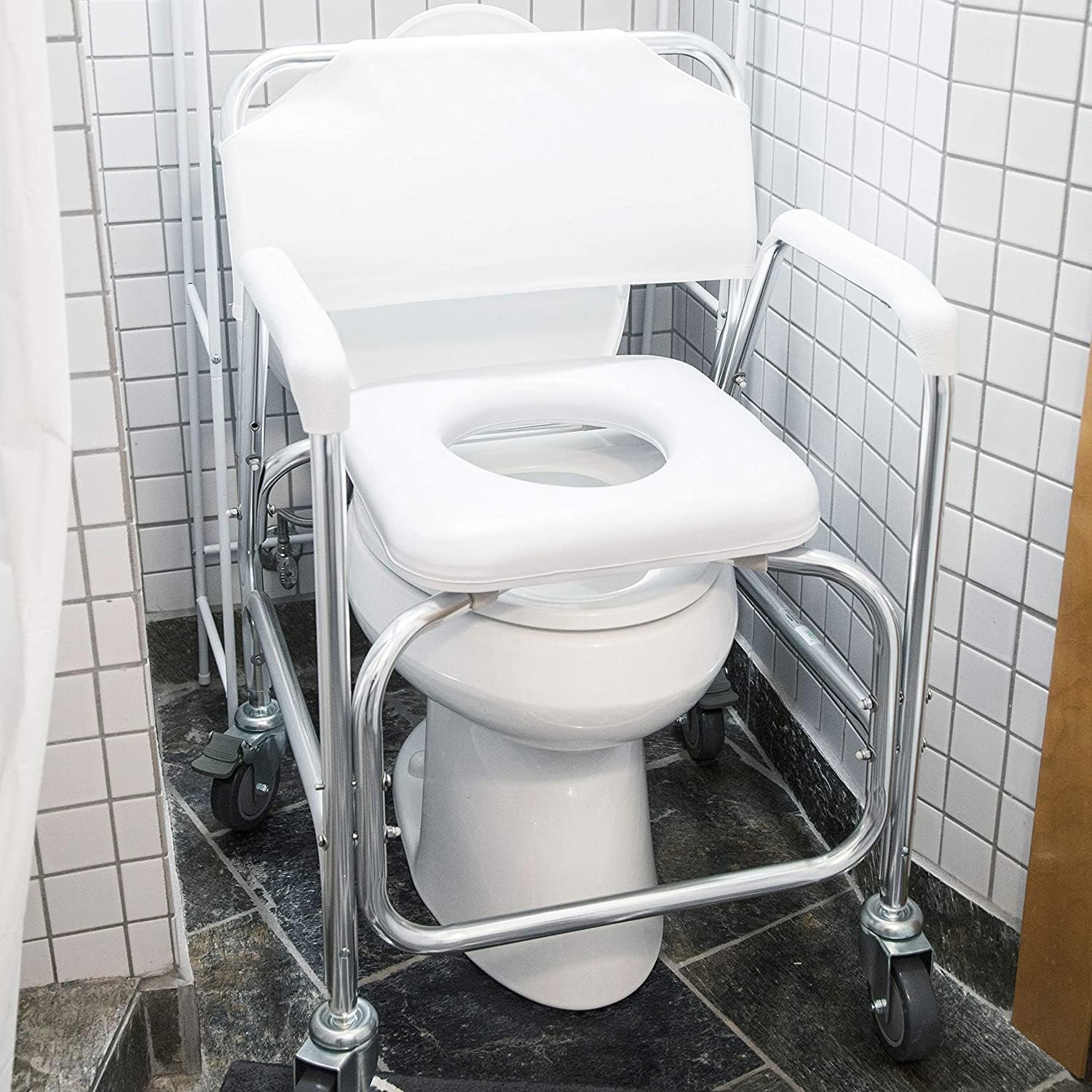 DMI Rolling Shower Chair, Commode, Transport Chair, FSA Eligible, Rolling Bathroom Wheelchair for Handicap, Elderly, Injured or Disabled, 250 Lb. Weight Capacity, Aluminum Frame, White - Image 7