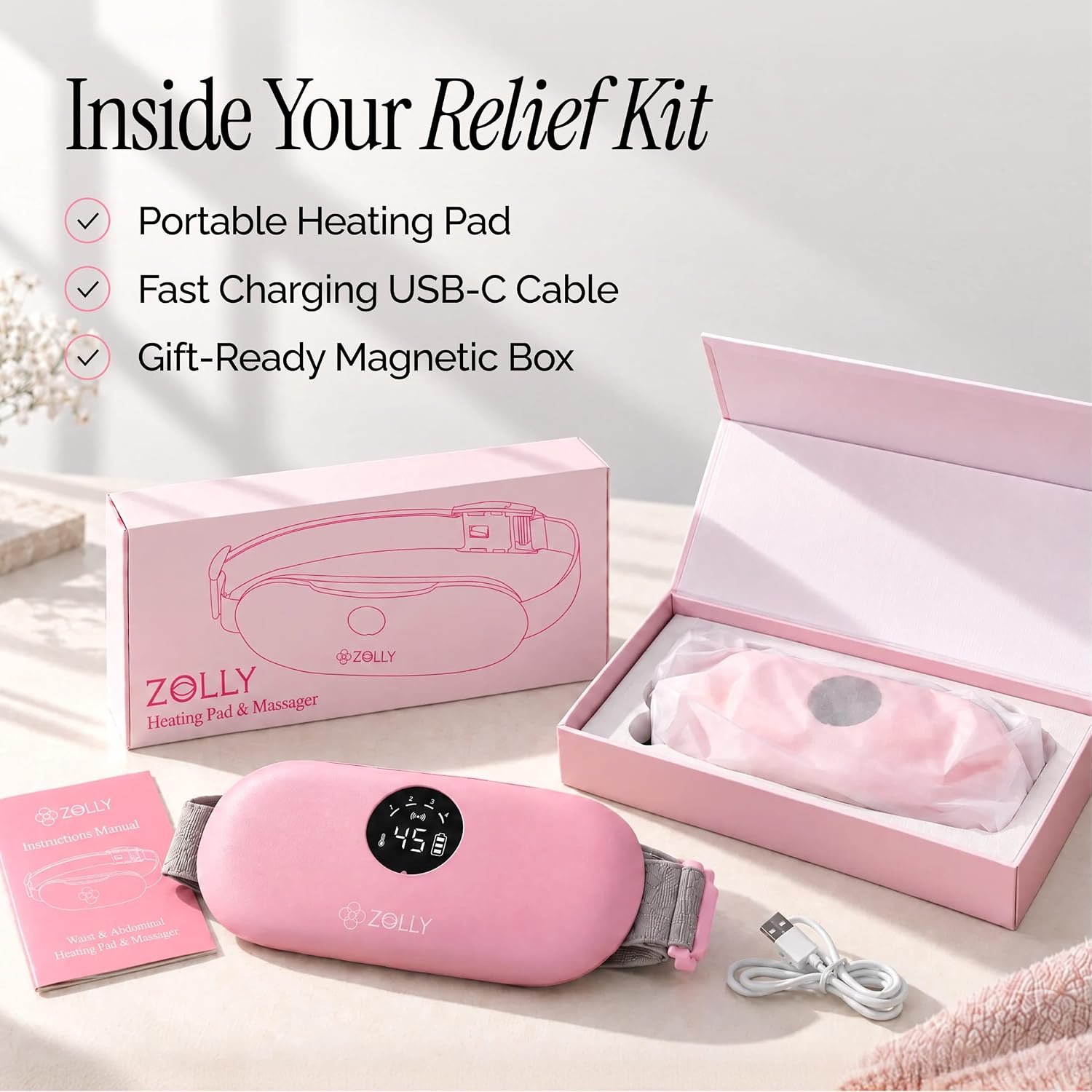Menstrual Heating Pad for Period Cramps – Portable Heating Pad for Period Cramps Relief with Heat & Massage, Wearable Cordless Warmer for Pain Relief, Rechargeable & Wireless for Women - Image 7