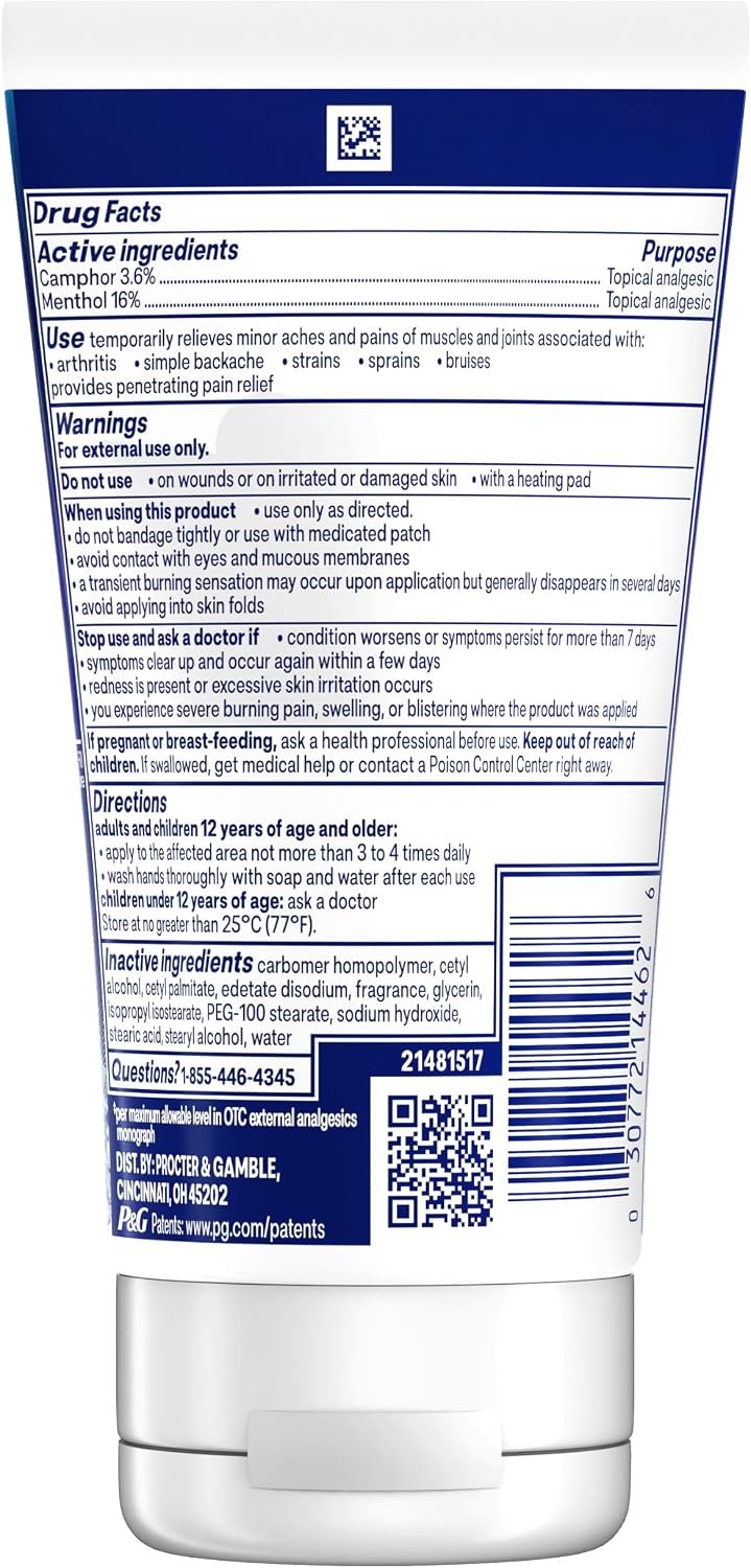 Vicks VapoFreeze Topical Pain Cream 3.0oz, Maximum Strength Menthol+ for Muscle Pain Relief, Joint Pain Relief, Knee Pain Relief, Back Pain Relief, Cream for Pain Relief, Topical Pain Relief - Image 12