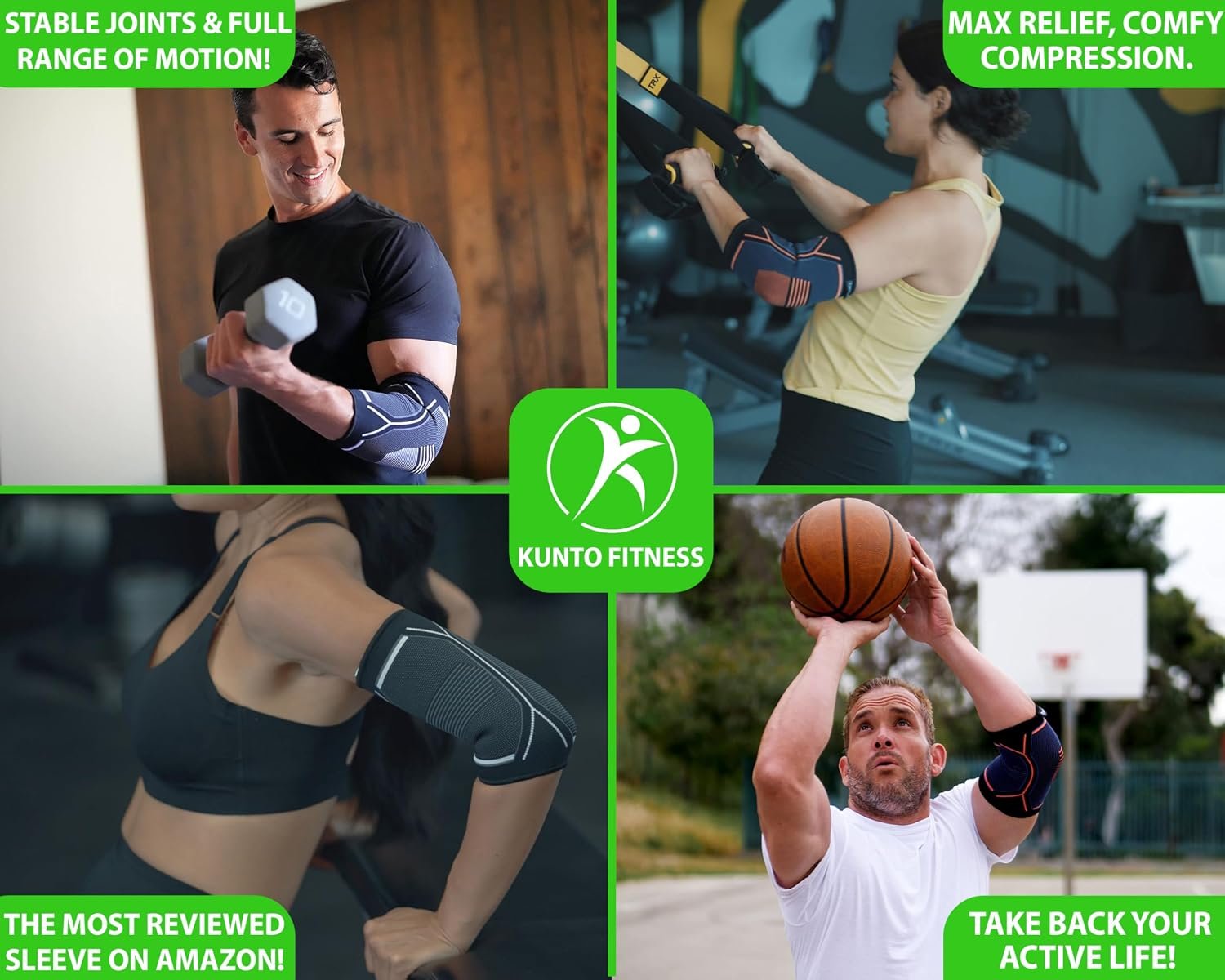 Kunto Fitness Elbow Brace Compression Support Sleeve (Shipped From USA) for Tendonitis, Tennis Elbow, Golf Elbow Treatment - Reduce Joint Pain During Any Activity! - Image 2