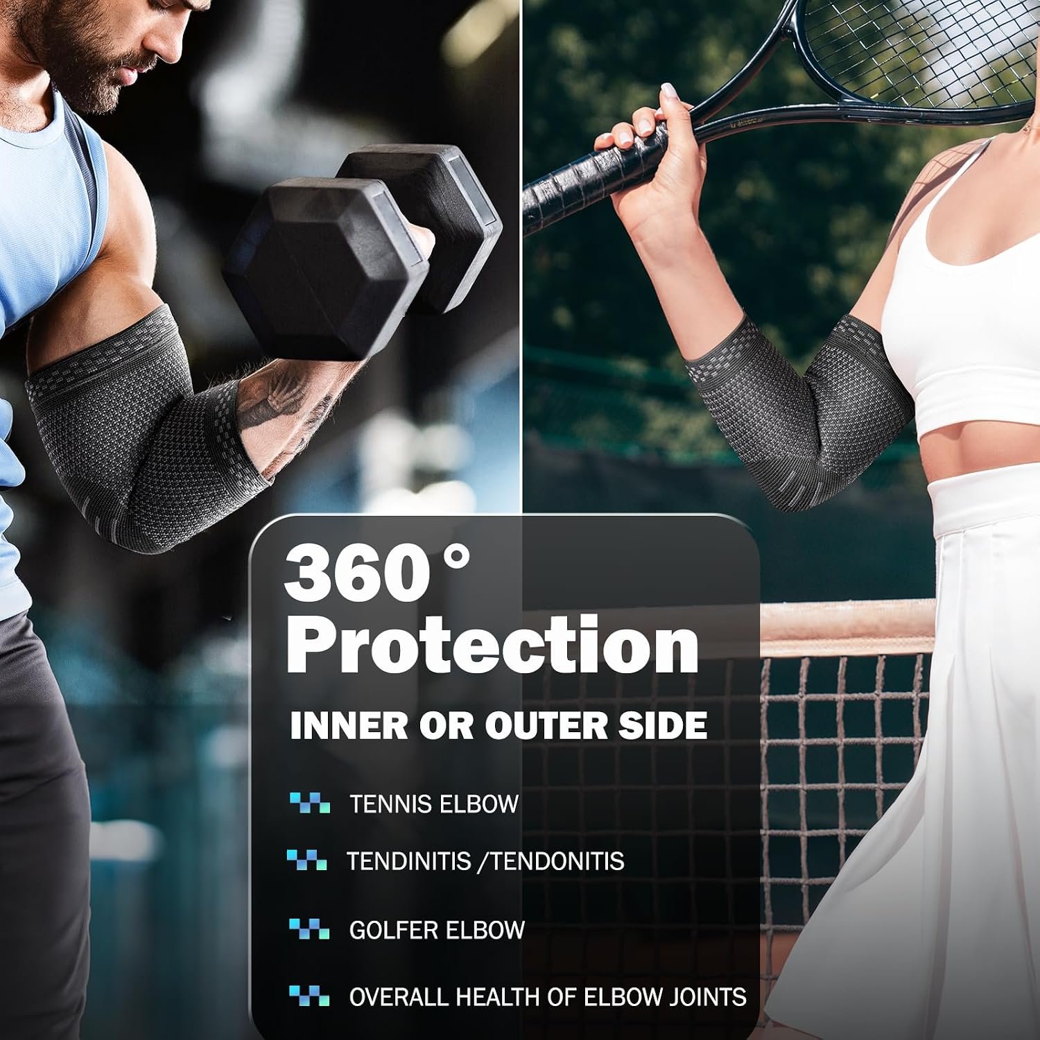 POWERLIX 2Pack Elbow Orthopedic Brace Compression Support (Pair) - Elbow Sleeve for Tennis, Golfer’s, Bursitis, and Sprains, Arthritis, Tendonitis. Pain Relief(Black, S) - Image 2