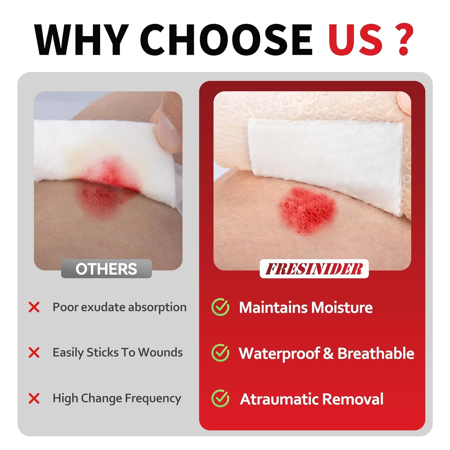 FRESINIDER Silicone Foam Dressing with Adhesive Border – Wound Dressing Bandage – Silicone Foam Pad – Pack of 10 – 4 x 4 Inches Large Waterproof Bandages – Self Adhesive Wound Care and Dressings - Image 7