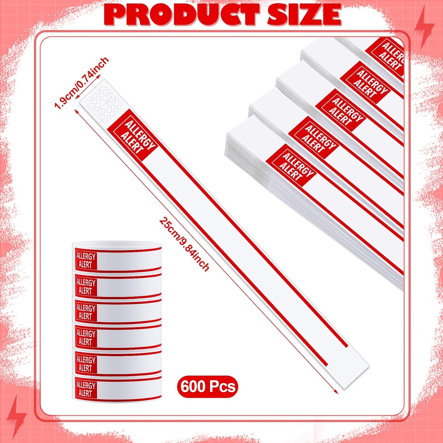 600 Pcs Red Allergy Bracelets Alert Warning Paper Wristbands Disposable Hospital Patient Bracelets ID Wristbands for Allergy Alert Identification Bands for Sports - Image 2