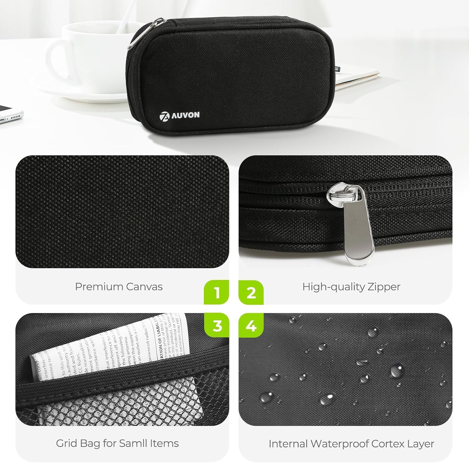 AUVON Canvas Bag Travel Pill Organizer 2 Times a Day, Large AM/PM Weekly Pill Box 7 Day Pill Case with Portable Black Zipper Cloth Bag for Holding Supplements, Vitamins and Fish Oils - Image 2