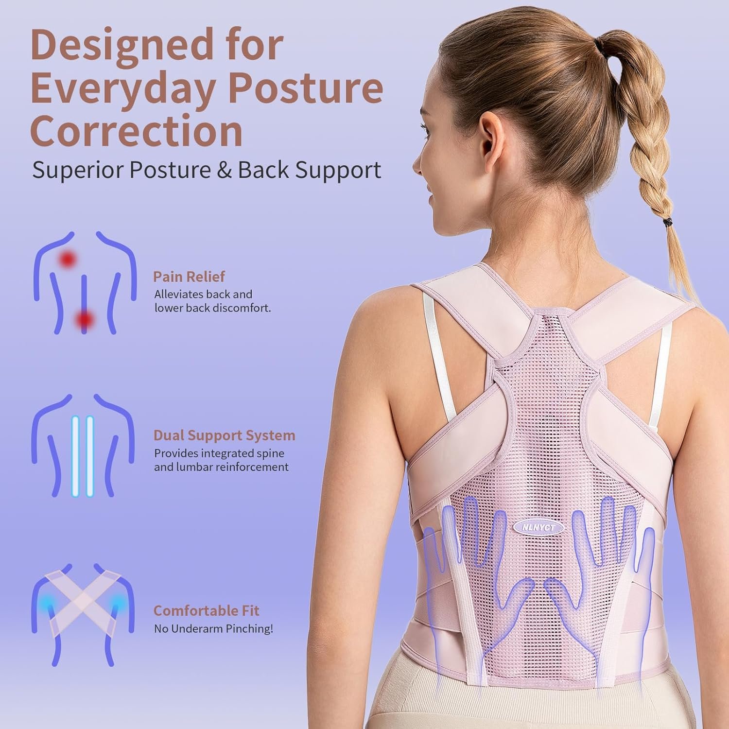 NLNYCT Posture Corrector for Women – 2-in-1 Back Brace with Shoulder Support, Adjustable Full Back Straightener for Upper & Lower Back Pain Relief, Hunchback, Scoliosis & Spine Alignment (S/M) - Image 2