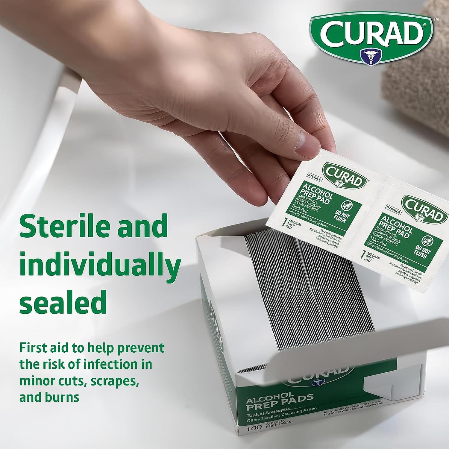 CURAD Alcohol Prep Pads, 400 Count, Medium 70% Isopropyl Alcohol Wipes, Individually Wrapped, First Aid Alcohol Swabs for Cuts & Scrapes, Medical Alcohol Pads - Image 4