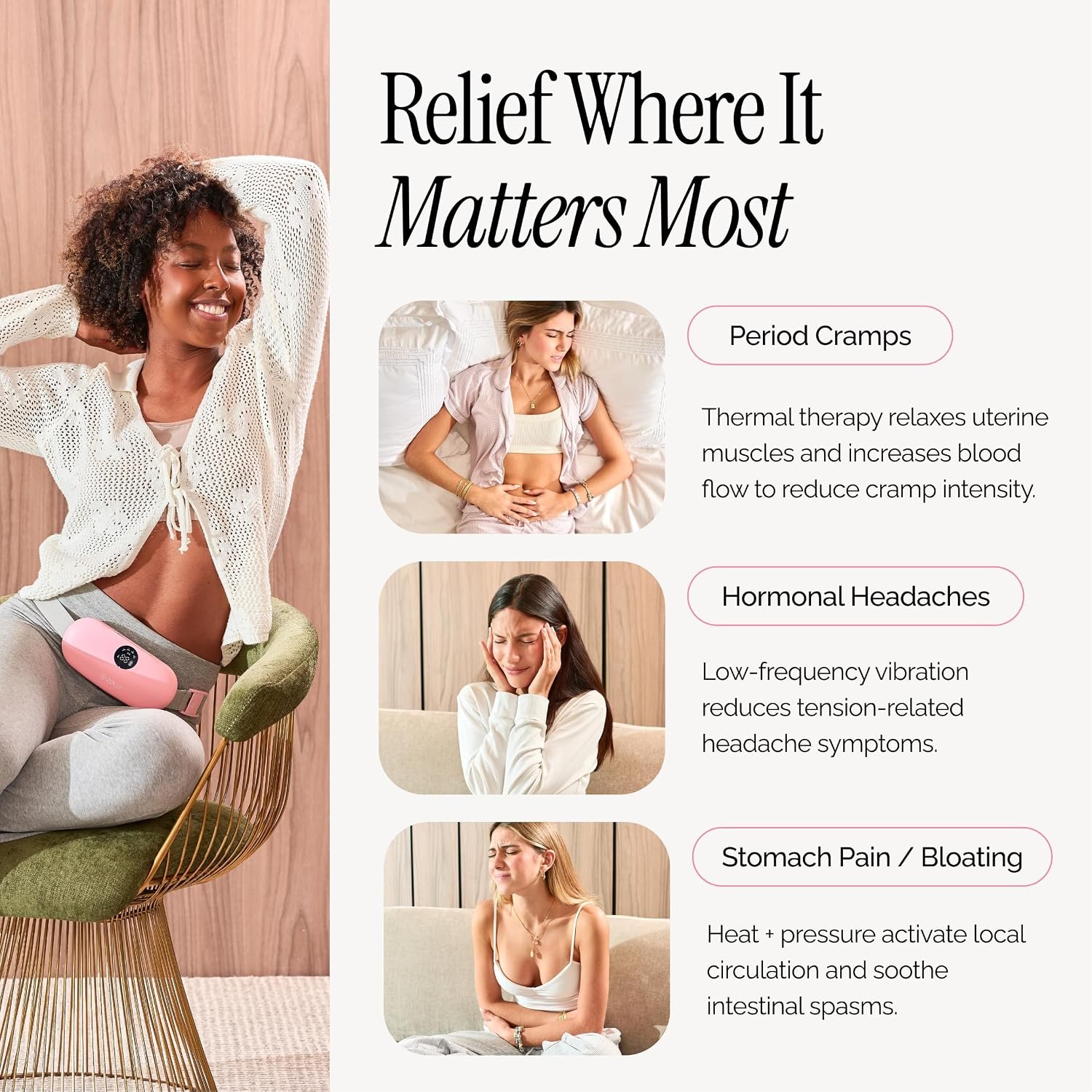 Menstrual Heating Pad for Period Cramps – Portable Heating Pad for Period Cramps Relief with Heat & Massage, Wearable Cordless Warmer for Pain Relief, Rechargeable & Wireless for Women - Image 2