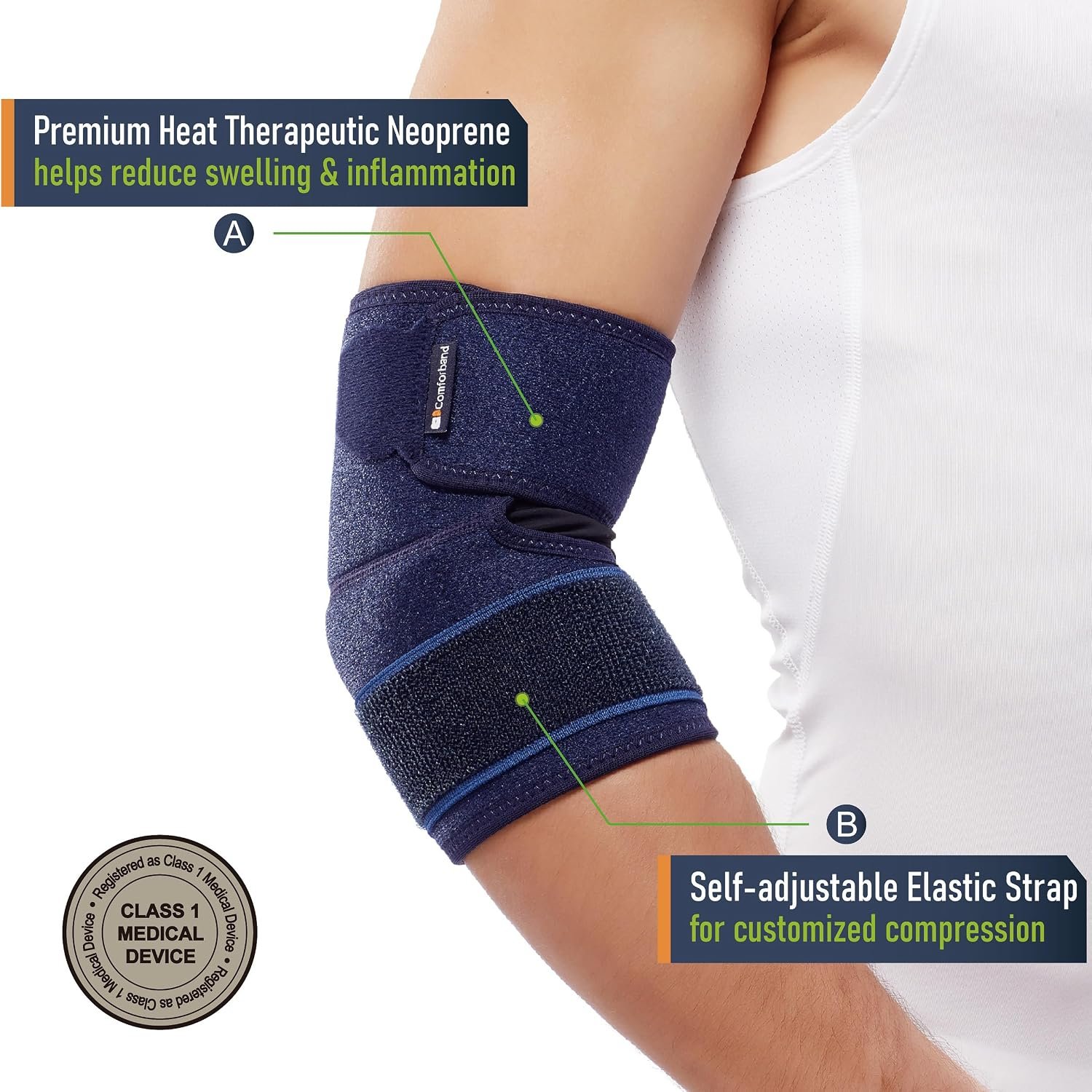 Comforband Adjustable Elbow Brace – Targeted Support for Tennis Elbow, Golfer's Elbow, Tendonitis, Arthritis, Bursitis, Sprains, and Strains – One-Size-Fits-Most Compression Sleeve for Pain Relief and Injury Recovery - Image 3