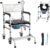 4-in-1 Rolling Bedside Commode with Wheels & Shower Chair for Seniors | Adjustable Height Raised Toilet Seat, Soft Padded Seat, Secure Safety Armrests, and Smooth Lockable Casters,Up to 350lbs